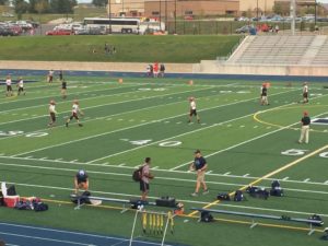 The Redmen get warmed up.