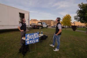 Luke and Ryan broadcasting from the party.