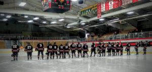 Marquette is lined up for the National Anthem.