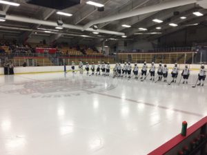 The Blue Devils are lined up for the national anthem