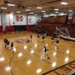 Marquette practicing their layups before the game