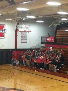 Students are excited to see a home basketball game
