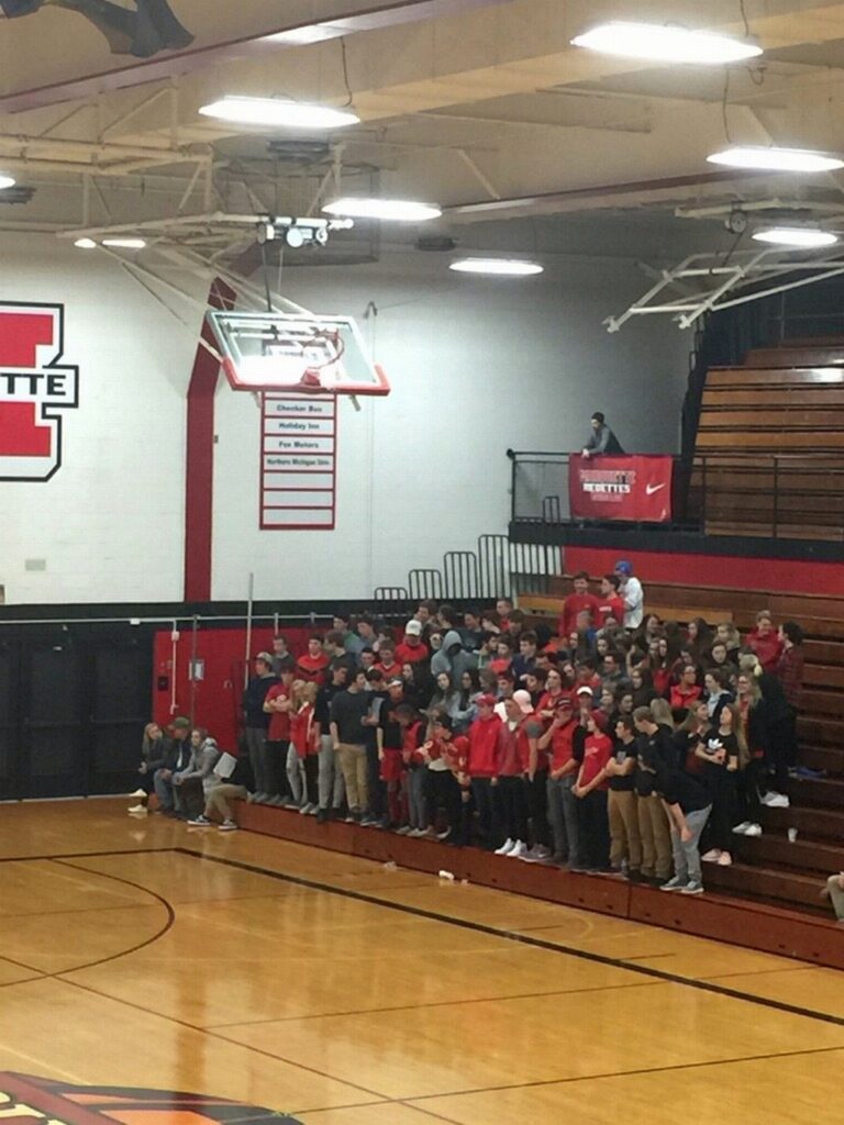 Students are excited to see a home basketball game