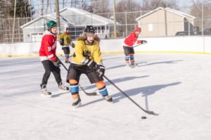 Pat's in control of the puck.