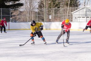 Enjoy some traditional outdoor ice hockey.
