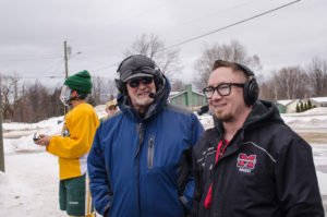 Mike Plourde and Ryan Ranguette broadcasting live from Lions Field Ice Rink in Marquette Township.