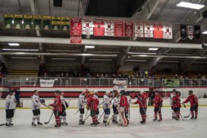 Lining up to thank each other for the great game.