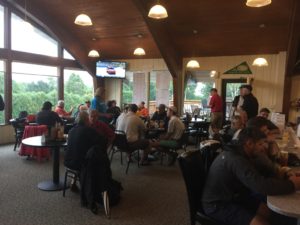 The course was rained out so everyone hung out in the Clubhouse!