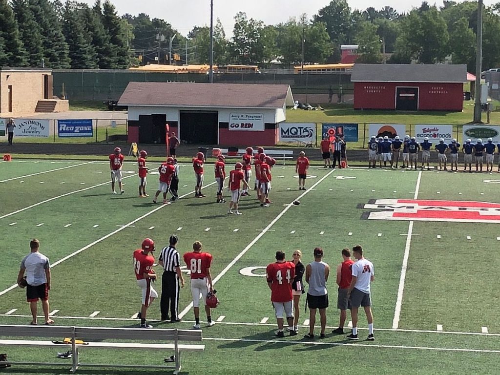 The Marquette Redmen getting ready for the opening game of the football season.