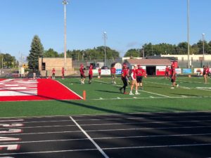 The Redmen prepare to take on the Blue Devils.