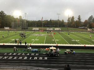 A view from the press box at the Marquette Redmen vs Lakeland Union Thunderbirds game.