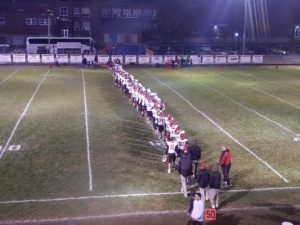 The Redmen line up after a tough loss to Menominee.