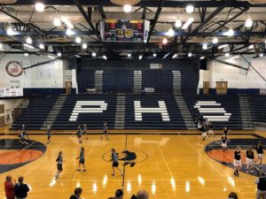 Both teams run warm ups ahead of the Redettes-Northmen game.