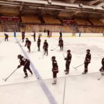 Marquette warms up ahead of their game against the Sault Ste Marie Blue Devils.