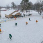 An aerial view of the ice rink during today's game.