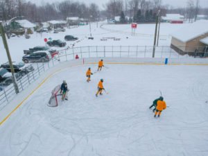The team split into two sides for some four-on-four action.
