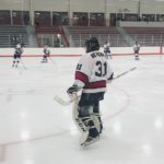 Tyler Bergwall gets ready to protect the Redmen goal.