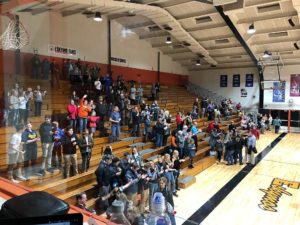 Eskymos fans cheer on the girls varsity team.