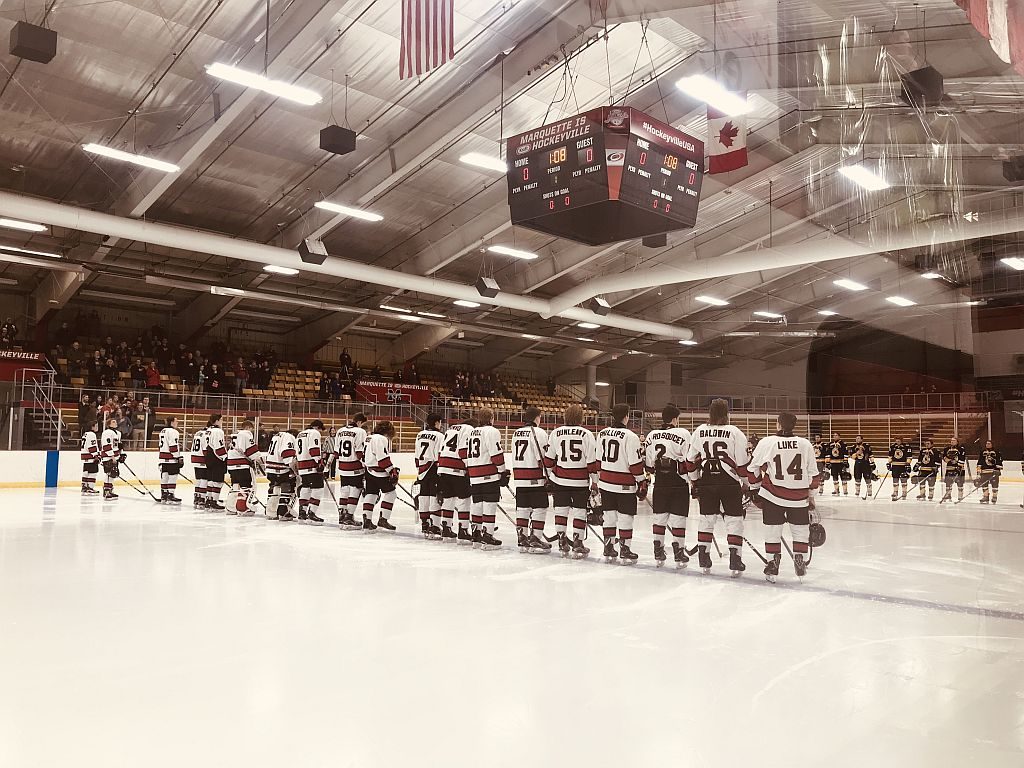 The players take the ice.