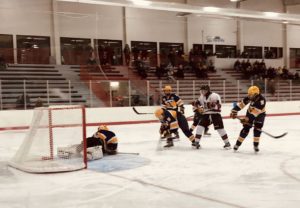 Some action at the Huskies' goal.
