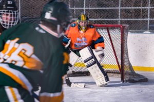 The Mutineers Goalie watching for an attempt on goal.