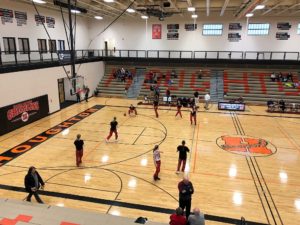 The Gremlins warm up on their home court where they hosted the Redettes tonight.