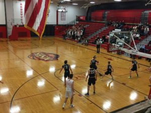 A Redmen goes for the lay-up.