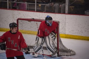 The Heat goalie watching for shots on goal.