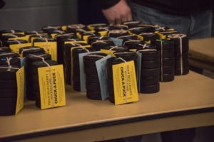 Hundreds of pucks ready to get chucked!