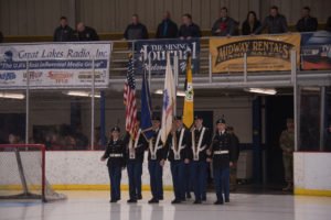 The NMU ROTC Color Guard presenting the colors.