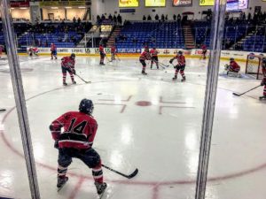 The Redmen warm up ahead of their game against the Trenton Trojans.