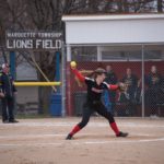 Amanda McIntire winds-up to send the ball to the catcher