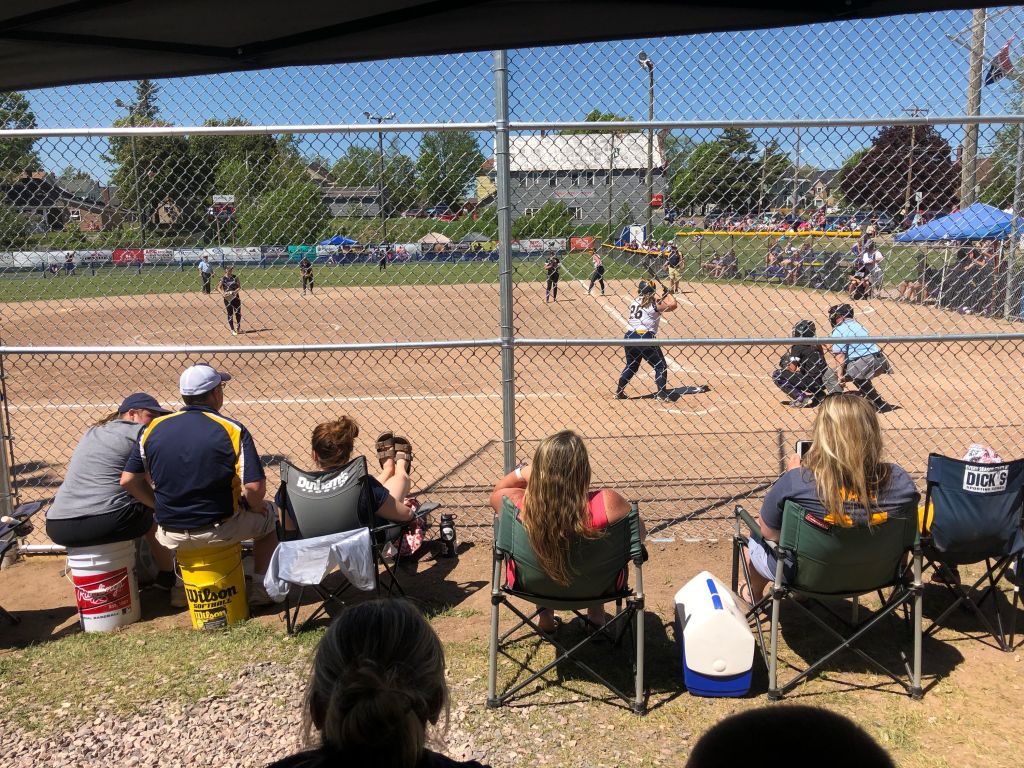 Cassidy Orr took the plate for the Negaunee Miners in their 15-0 defeat of the Gladstone Braves on Fox Sports Marquette 105.1 and 99.9FM