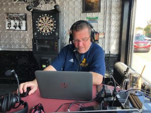 Mark Evans hard at work during the broadcast