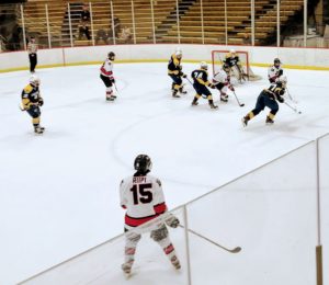 The Redmen in the offensive zone.