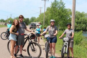 Friends gathered at the starting line