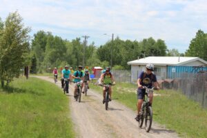 Bikers heading up the trail