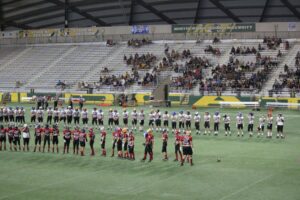 The first half of Red Team lined up before the game starts