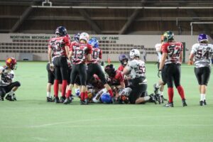 Black and Red team piled high. It took a moment to unscramble!