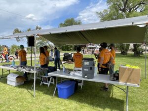The volunteers had a good spot to watch from the shade