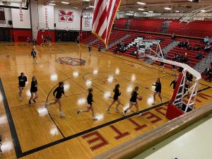 The teams warm up before Monday nights game