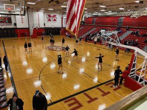 The teams warm up before Monday nights game